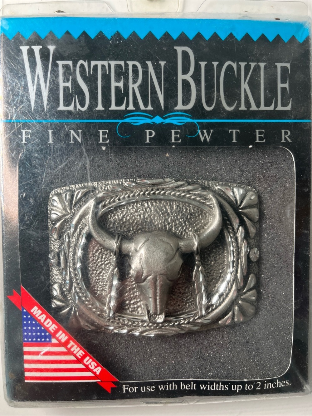 Fine Pewter Longhorn Belt Buckle - Silver